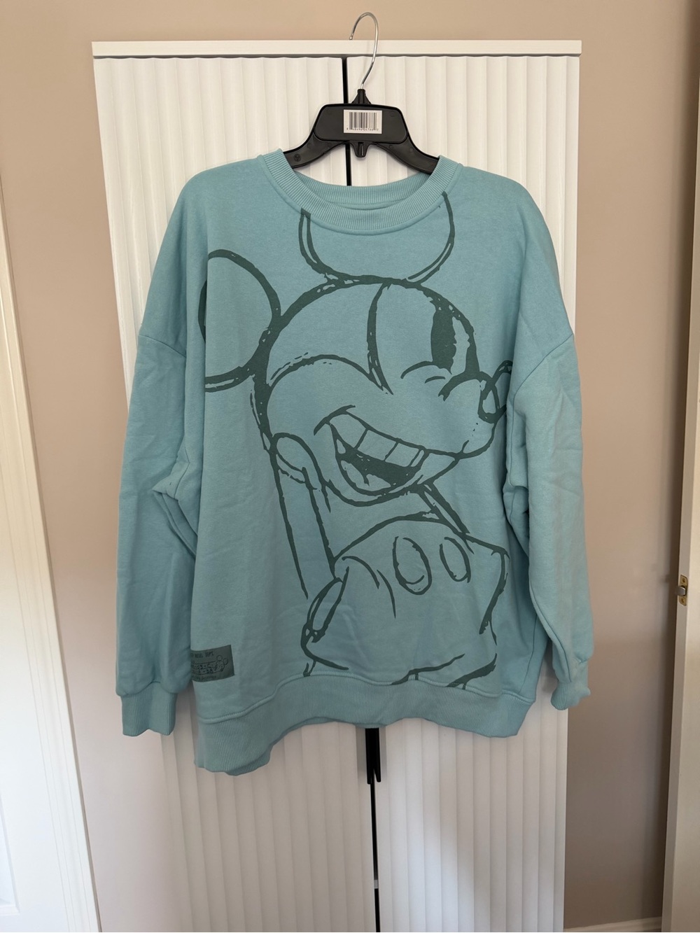 Oversized Disney Teal Crewneck Sweatshirt with Mickey Graphic Size Large